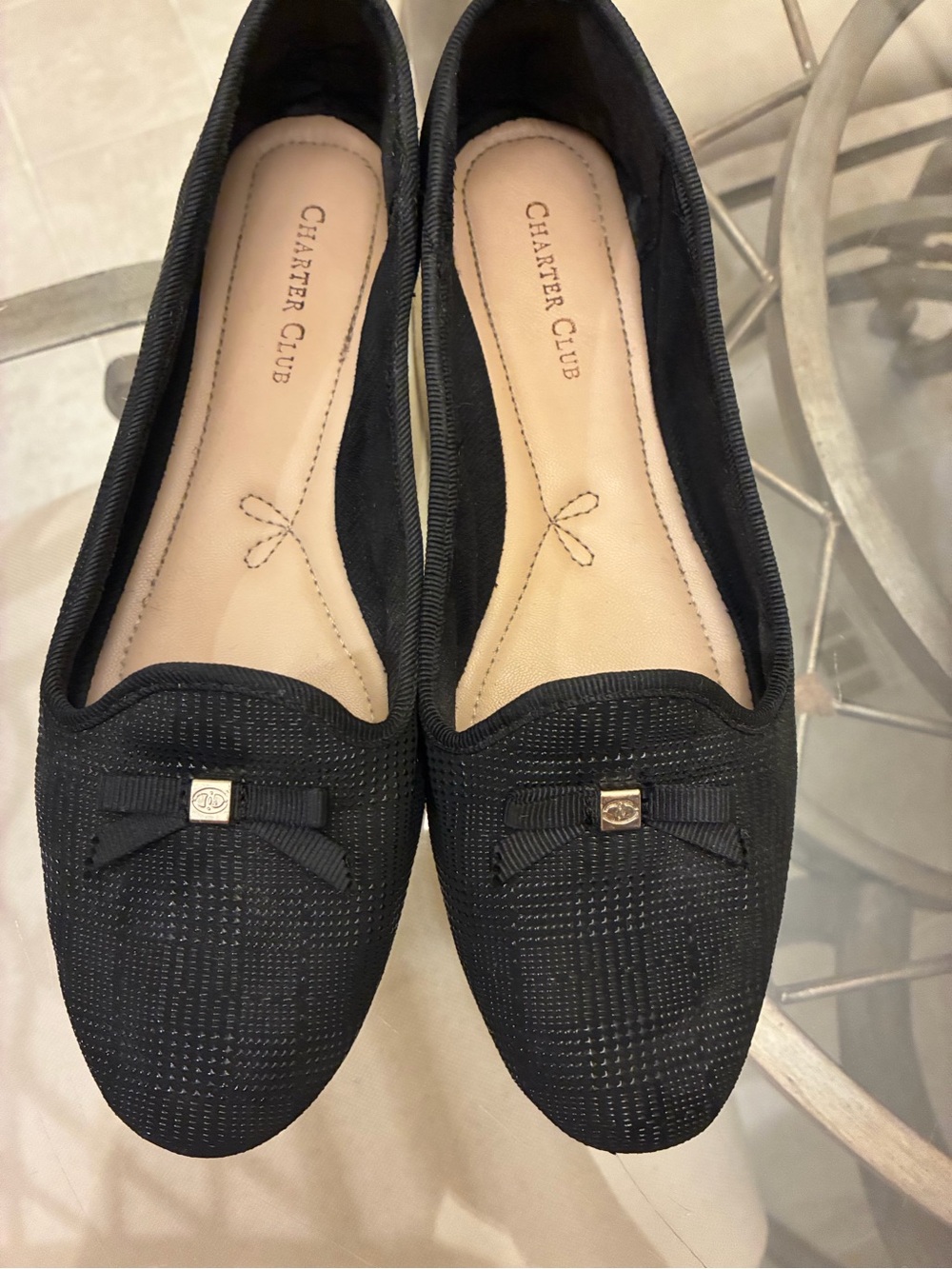 Charter Club Black Textured Bow Loafers